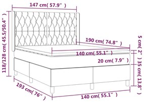 Κρεβάτι Boxspring με Στρώμα &amp; LED Σκ. Γκρι 140x190εκ. Βελούδινο - Γκρι