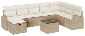 vidaXL Σετ Καναπέ Κήπου με μαξιλάρι 9 pcs Μπεζ Πολυ ράταν