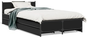 vidaXL Πλαίσιο Κρεβατιού με Συρτάρια Μαύρο 75x190εκ Επεξεργασμένο Ξύλο