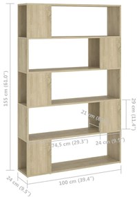 vidaXL Βιβλιοθήκη/Διαχωρ. Χώρου Sonoma Δρυς 100x24x155 εκ. Επεξ. Ξύλο
