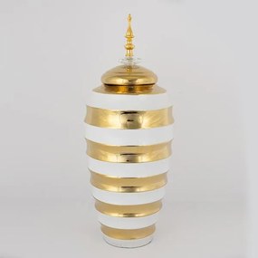 ΒΑΖΟ ΜΕ ΚΑΠΑΚΙ ΚΕΡΑΜΙΚΟ ΛΕΥΚΟ - ΧΡΥΣΟ 18.5x48.5cm|752-20092