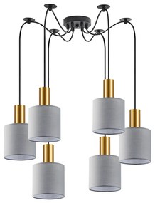 SE21-GM-4-BL6-SH2 ADEPT TUBE Gold Matt Pendant Grey Fabric Shade+ HOMELIGHTING 77-8604
