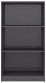 vidaXL Βιβλιοθήκη με 3 Ράφια Γυαλ. Γκρι 60x24x109 εκ. Επεξεργ. Ξύλο