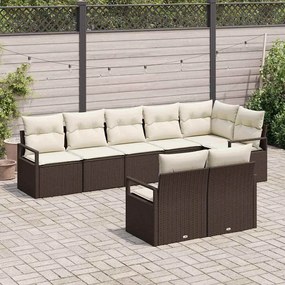 vidaXL Σετ Καναπέ Κήπου 8 pcs Καφέ και Λευκό συνθετικό ρατάν