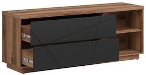 Τραπέζι Tv Boston CE104, Σκούρα βελανιδιά delano, Μαύρο, Αριθμός συρταριών: 2, 156x61x43cm, 43 kg | Epipla1.gr