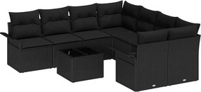 vidaXL Σετ Καναπέ Κήπου 9 pcs Μαύρο Πολυ ράταν