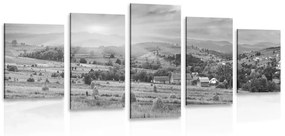 Εικόνα 5 μερών σανού στα Καρπάθια βουνά σε ασπρόμαυρο - 100x50