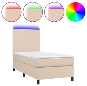 vidaXL Κρεβάτι Boxspring Στρώμα&LED Καπουτσίνο 90x190 εκ. Συνθ. Δέρμα