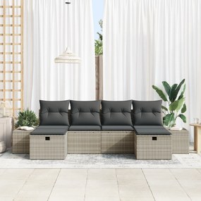 vidaXL Σετ Καναπέδων Κήπου  6 κομματιών με Μαξιλάρια Ανοιχτό Γκρι Πολυκαρβονικό Ρατάν