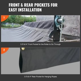VEVOR Dump Truck Mesh Tarp, 7 x 14 ft, PVC Coated Black Heavy Duty Cover with 5.5&quot; 18oz Double Pocket, Brass Grommets, Reinforced Double Needle Stitch Webbing Fits Manual or Electric Dump Truck System