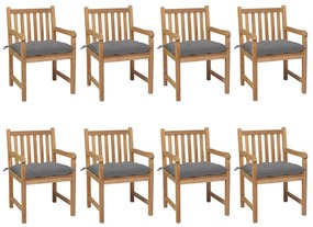 Καρέκλες Κήπου 8 Τεμαχίων από Μασίφ Ξύλο Teak με Γκρι Μαξιλάρια