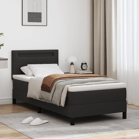 vidaXL Κρεβάτι Box Spring με στρώμα σε μαύρο, 100 x 200 εκ, δερματίνη