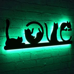 Διακοσμητικό Τοίχου Με Φως Led Cat Love 395NGR1894 70x22cm Green-Black Wallity Mdf