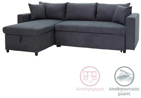 Γωνιακός καναπές-κρεβάτι αναστρέψιμος Lilian pakoworld ανθρακί 225x148x81εκ