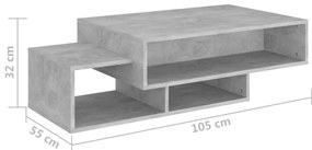 vidaXL Τραπεζάκι Σαλονιού Γκρι Σκυροδέματος 105x55x32 εκ. Επεξ. Ξύλο