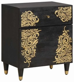 vidaXL Κομοδίνο με Πόρτα Μαύρο 50 x 33 x 60 εκ Στερεό ξύλο μάνγκο