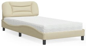 Κρεβάτι με Στρώμα Κρεμ 100 x 200 εκ. Υφασμάτινο - Κρεμ