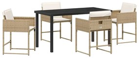 vidaXL Σέτ φαγητού για κήπο με μαξιλάρι 5 pcs Μπεζ Πολυ ράταν