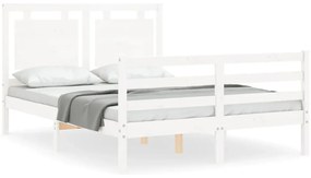 vidaXL Πλαίσιο Κρεβατιού με Κεφαλάρι Λευκό 140x200 εκ. Μασίφ Ξύλο