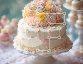 Intra Συλλεκτικό Ξύλινο Παζλ Plywood 4mm - Τριώροφη τούρτα γάμου με τριαντάφυλλα και cupcakes Σε Ξύλινο Κουτί - Διαστάσεις Puzzle: 10x10 cm – 25 κομμάτια