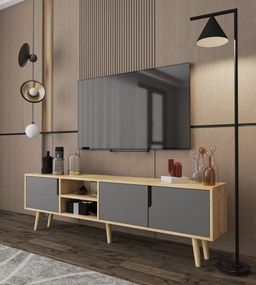 Έπιπλο Τηλεόρασης Sapphire Δρυς / Ανθρακί FLECLAN 180x53x30