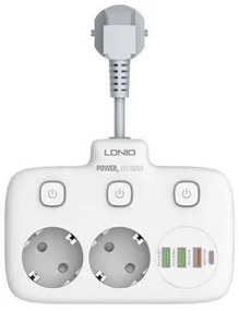 Πολύπριζο 2 Θέσεων με Διακόπτη και 3 USB 2500W Ldnio SE-2435 Λευκό