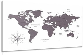 Εικόνα αξιοπρεπούς χάρτη του κόσμου σε καφέ σχέδιο - 120x80