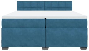vidaXL Κρεβάτι Boxspring με Στρώμα Μπλε 200x200 εκ. Βελούδινο