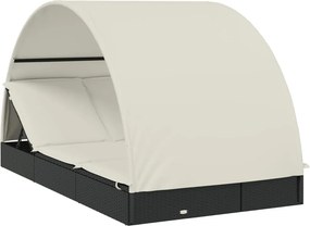 vidaXL Ξαπλώστρα 2 Ατόμων Στρογγ Οροφή Μαύρη 211x111x140εκ Συνθ. Ρατάν