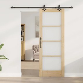 vidaXL Συρόμενη Πόρτα Καφέ 73.5 x 198.5 εκ. Ξύλο και μέταλλο