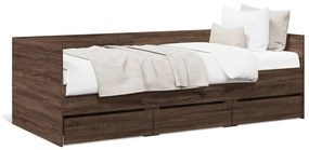 vidaXL Καναπές-Κρεβάτι με Συρτάρια Καφέ Δρυς 90x200 εκ. Επεξ. Ξύλο