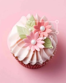 Intra Συλλεκτικό Ξύλινο Παζλ Plywood  4mm - Λαχταριστό Cupcake με ροζ λουλούδια και πράσινα φύλλα Σε Ξύλινο Κουτί - Διαστάσεις: 10x10 cm – 25 κομμάτια