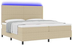 vidaXL Κρεβάτι Box Spring με Στρώμα & LED Φως Γκρί Πράσινο 200x200 εκ. Ύφασμα Σατέν