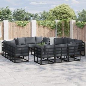 vidaXL Σετ Καναπέ Κήπου 12 pcs Μαύρο 213 x 71.5 x 71 εκ. Αλουμίνιο