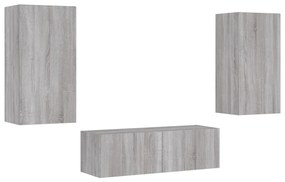 vidaXL Ντουλάπια Τηλεόρασης Τοίχου 3 Τεμ. με Φώτα LED Γκρι Sonoma