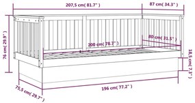 Καναπές Κρεβάτι Γκρι 80 x 200 εκ. από Μασίφ Ξύλο Πεύκου - Γκρι