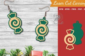 Σετ των 3 Intra απο ξύλο plywood 3mm-4mm πάχος Χριστουγεννιάτικα σκουλαρίκια κομμένα με λέιζερ καραμέλα 3 Δίασταση 3x3 cm INTRAFABR-112553200