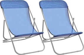 vidaXL Καρέκλες Παραλίας Πτυσ. 2 Τεμ. Μπλε Textilene&amp;Ατσάλι με Πούδρα