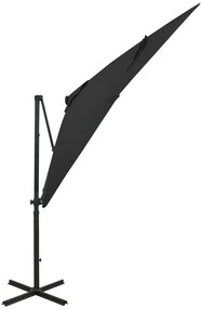 vidaXL Ομπρέλα Κρεμαστή Κήπου με Ιστό και LED Μαύρη 250 εκ.
