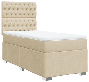 Κρεβάτι Boxspring με Στρώμα Κρεμ 90x200 εκ.Υφασμάτινο - Κρεμ