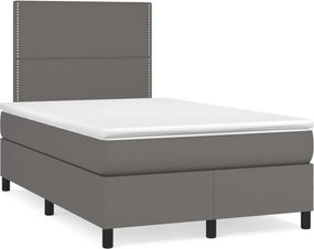 vidaXL Κρεβάτι Boxspring με Στρώμα &amp; LED Γκρι 120x190 εκ. Συνθ. Δέρμα