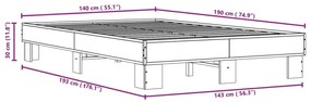 Πλαίσιο Κρεβατιού Μαύρο 140 x 190 εκ. Επεξ. Ξύλο &amp; Μέταλλο - Μαύρο