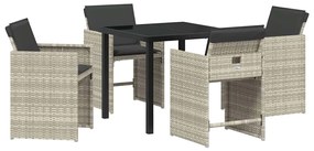 vidaXL Σέτ φαγητού για κήπο με μαξιλάρι 5 pcs Ανοιχτό γκρι Πολυ ράταν