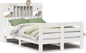 vidaXL Κρεβάτι Βιβλιοθήκη Χωρίς Στρώμα Λευκό 135x190 εκ Μασίφ Πεύκο
