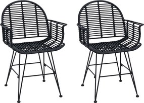 vidaXL Καρέκλα τραπεζαρίας 2 pcs Καλάμι και Σίδερο Μαύρο