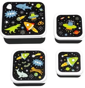A Little Lovely Company Σετ 4 Δοχεία Φαγητού Lunch And Snack Box - Galaxy SBSEGA74