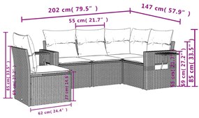 vidaXL Σετ Καναπέ Κήπου 5 Τεμαχίων Μαύρο Συνθετικό Ρατάν με Μαξιλάρια