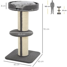 Scratching Post Cat Tower 91cm with Sisal Posts Platform Cushion Multi-lier Cat Scratching Post Climbing Tree for Medium Cats Grey