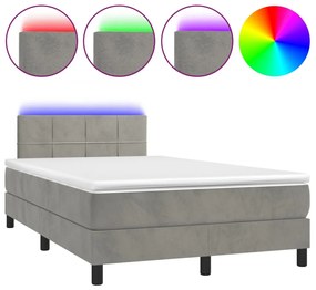 vidaXL Κρεβάτι Boxspring με Στρώμα & LED Αν.Γκρι 120x190εκ. Βελούδινο