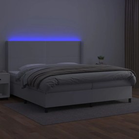 vidaXL Κρεβάτι Boxspring με Στρώμα &amp; LED Λευκό 200x200 εκ. Συνθ. Δέρμα